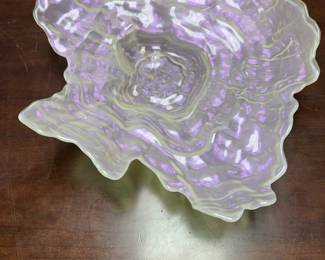 Arda Turkish Oyster Bowl Iridescent EUC 16"x14" Rare Glass Fine Ware Europe Art