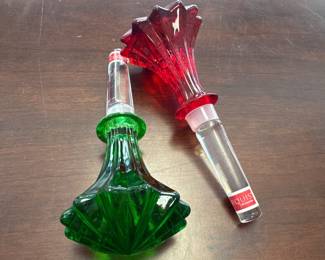 Waterford Wine Bottle Stopper Set 2 Crystal Glass Red Green 5" Brookside Marquis
