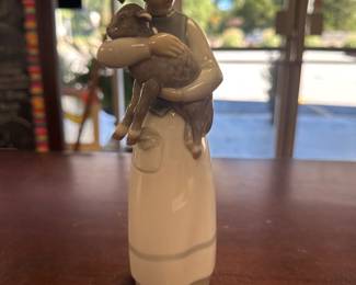 Vtg Lladro Young Girl Holding Lamb Sheep Glossy Figurine Farm