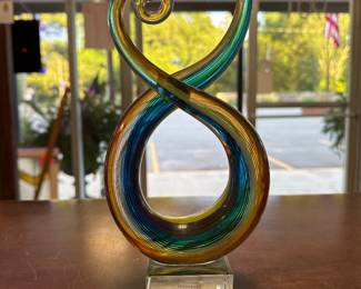 Murano Glass Centerpiece Sculpture Rainbow Swirl Art Glassware Base 10.5”