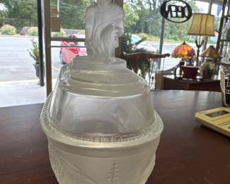 Gillinder & Sons Westward Ho Covered Oval Compote – c.1800s Tippecanoe Pioneer