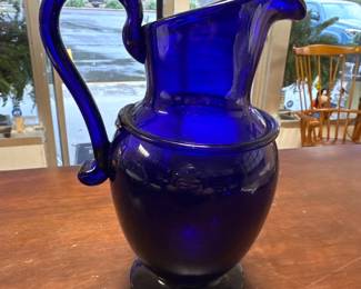 Cobalt Blue Glass Pitcher, Early 1900s Scandinavian Design