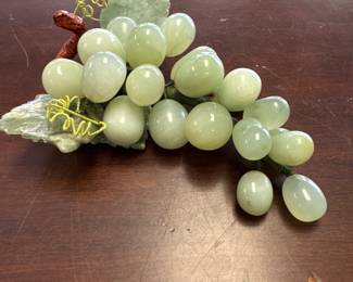 Jade hand carved Mid Century Decor Grape cluster 10" Green Table decor