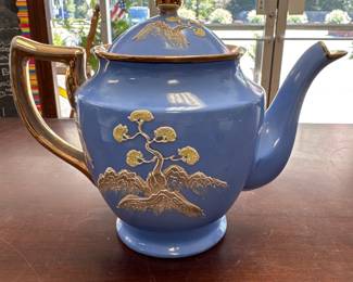 Magnificent Moriyama Japan Moriage Teapot Island Palm Trees Pagoda Blue
