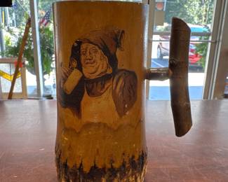 ANTIQUE 1800s BEER MUG TANKARD Wooden Beerstein Souvenir History Hard To Find