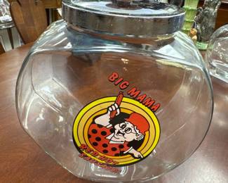 Vintage Big Mama Red Hot Sausage Glass Canister - Chrome Lid, Farmhouse Decor