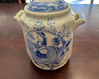 Staffordshire Blue Little Mae Child’s Biscuit Jar by Charles Allerton-Circa 1880