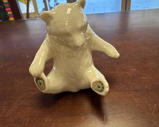 1991 LENOX CHINA JEWELS BEAR CUB FIGURINE WITH GOLD AND JADE PAWS USA