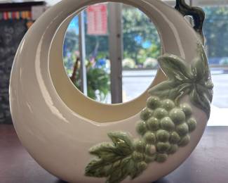 Vintage Hull Pottery Grapevine Moon Basket Planter 10 Inches Tall 9 1/2 Inches