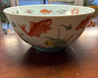 Vtg Andrea by Sadek Koi Fish Serving Bowl Aquatic Lily Flowers