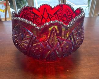 Vintage Indiana Glass Sunset Carnival Glass Rose Bowl Heirloom Paneled Daisy