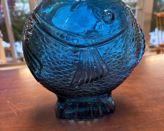 Vintage Blue Fish Bottle Vase. Made In Spain