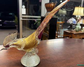 Vintage Hand Blown Murano Glass Roadrunner Pheasant Bird 16"absolutely Stunning