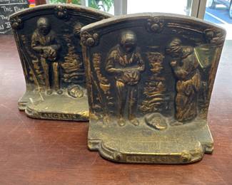 Vintage 1920s The Angelus Call to Prayer Cast Iron Bookends Farmers Harvest