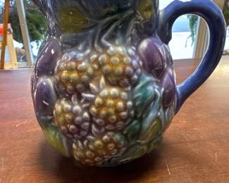 Salins Les Bains French Majolica Summer Fruits Pitcher 1960's