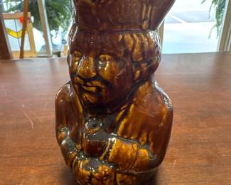 Antique Bennington Pottery Toby Mug Pitcher Man Jug Rockingham Brown Glaze 6”