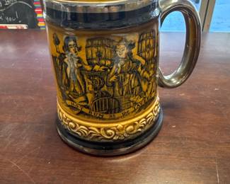 Vintage Beer Stein Mug depicts 18th century tavern scene “NO PUFF at the TAVERN” Rum Traders of 1785 Toby Jug Mug
