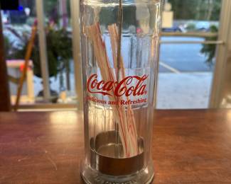 Vintage Table Craft Coca Cola Straw Dispenser Holder Glass & Chrome Diner Style