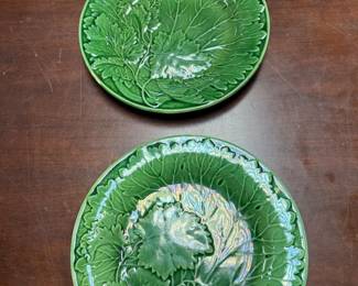 English Antique Green Majolica Plate Found in England Green Leaves Design