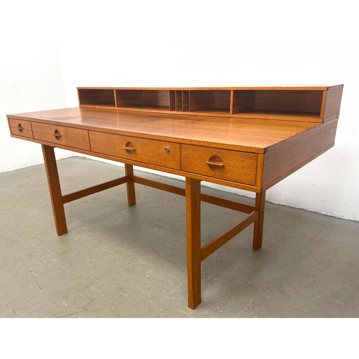Lot 1 Peter Lovig Nielsen Danish Modern Architectural Teak Flip Top Partners Desk. Impressed Mark.