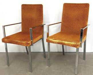 Lot 451 Pr TRIMARK DESIGNS Chrome Plated Steel Dining Arm Chairs. Nice Stretcher detail to Backside. Label.