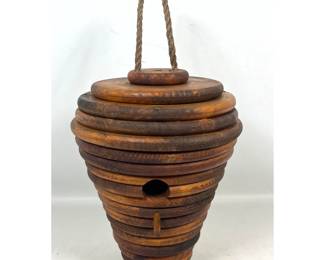 Lot 6 Rustic Handcrafted Stacked Ring Wooden Beehive Birdhouse with Rope Hanger and Single Perch Peg