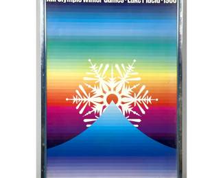 Lot 555 Whitney Signed XIII Olympic Winter Games Lake Placid 1980 Commemorative Poster in Chrome Frame