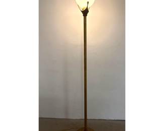 Lot 135 Art Deco style Textured Metal Torchiere Floor Lamp. Painted Finish. Frosted glass tulip shade. Unmar