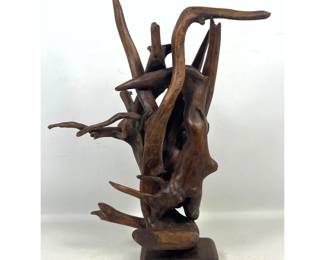 Lot 8 Abstract Modernist Assembled Wood Root Sculpture. Mounted on Rectangular Plinth. Unsigned.