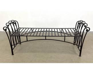 Lot 37 Decorative Iron Bench with Rolled Ends. Loose cushion. 