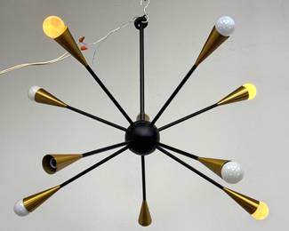 Lot 107 Modernist 10Light Sputnik Chandelier in Matte Black and Burnished Brass Finish