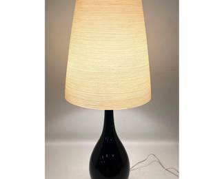 Lot 198 Danish Modern Gunnar and Lotte Bostlund Glazed Ceramic Table Lamp with Rope Wrapped Fiberglass Shade