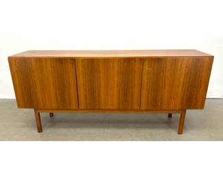 Lot 593 Danish Modern Teak Credenza Sideboard, 3 Doors, one with Drawers Marked, Made in Denmark 