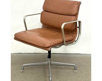 Lot 483 Vintage Eames Herman Miller Leather Soft Pad Desk Office Arm Chair, Marked