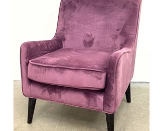 Lot 403 Elements International Angie Accent Chair in Grape Purple Velvet Upholstery on Tapered Wood Legs