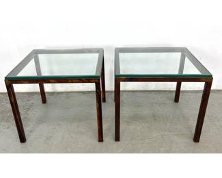 Lot 469 Pair Oil Spot Finish Steel and Glass Side Tables. 