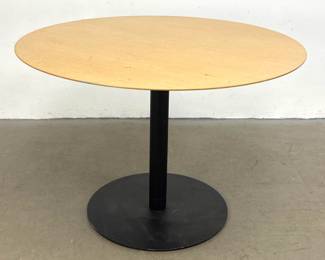 Lot 547 Bernhardt Design Round Cafe Table with Light Oak Veneer Top and Black Metal Pedestal Base