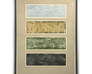 Lot 587 Nora S. Unwin Collagraph Relief Print The Waters Under the Sea. Numbered Edition 24 of 30, Signed. F