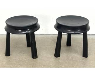 Lot 461 Pair Sergio Rodrigues Style Dish Top Stool Tables. Black finish. 
