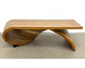 Lot 311 Sculptural Bentwood Wave Coffee Table with Figured Veneer. Ribbon form.
