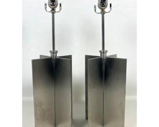 Lot 115 Custom Made Stainless Steel x Form Table Lamps. After a JeanMichel Frank Design. Heavy constructi