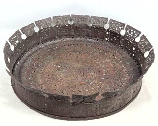 Lot 247 Large Brutalist torch cut and welded steel studio metalwork vessel. Unsigned.