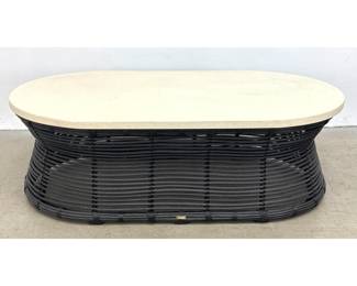 Lot 512 Summer Classics Harris Coffee Table features a distinctive ovalshaped Superstone top with a sturdy 