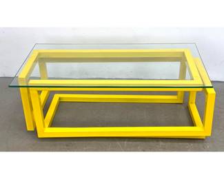 Lot 496 Decorator. Optical Illusion Geometric Interlocking Frame Coffee Table with Vibrant Yellow Finish and