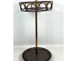 Lot 20 Decorator Vintage Brass and Bronze Tone Metal Umbrella Stand and Cane Rack with Removable Drip Trays