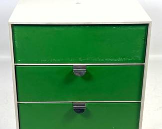 Lot 468 70s Vintage Mid Century Mod Palaset Modular Storage White Cube with Green Drawers Designed by Risto