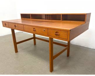Lot 1 Peter Lovig Nielsen Danish Modern Architectural Teak Flip Top Partners Desk. Impressed Mark.