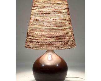 Lot 196 Danish Modern Gunnar and Lotte Bostlund Glazed Ceramic Table Lamp with Rope Wrapped Fiberglass Shade