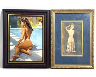 Lot 347 2pc lot of Framed Figurative Paintings. One mixed media by Aaron Bohrod, one oil on board signed Pet