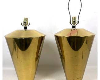 Lot 511 Pair Vintage Brass Spherical Triangular Tapered Table Lamps. Polished brass, Hollywood Regency MCM s